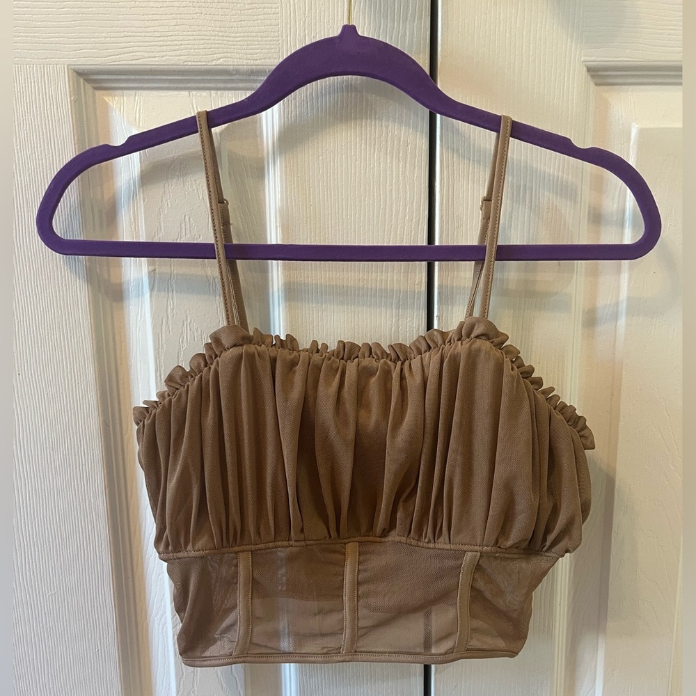 Mocha brown ruched bustier cropped tank.